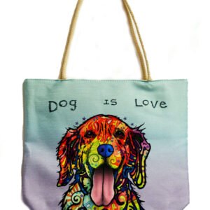 Techno Jute Dog is Love Tote Bag