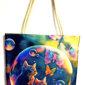 Cats in Bubble Techno Jute Tote Bag
